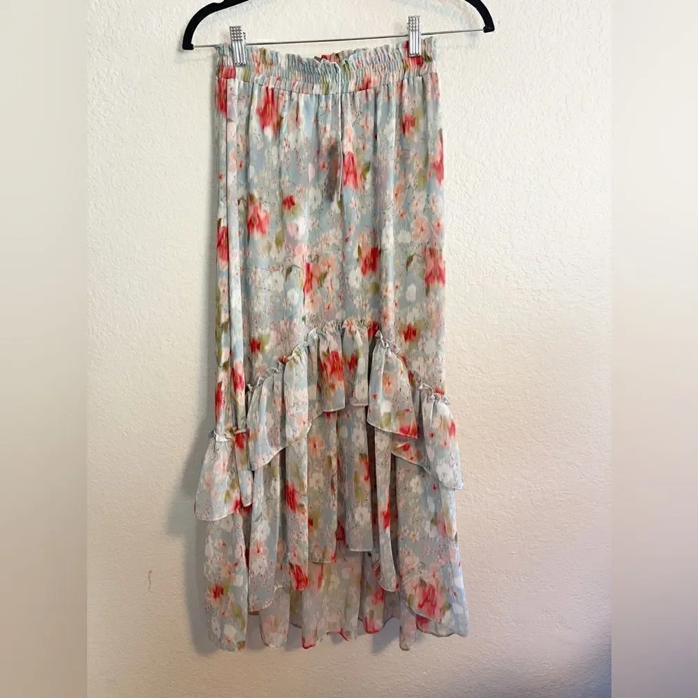 Revolve Misa Los Angeles Tia Skirt Daydream Floral Tiered Midi Skirt and top  XS